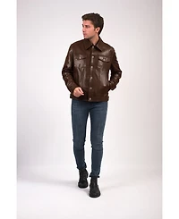 Men's Leather Jacket, Brown, Created for Macy's