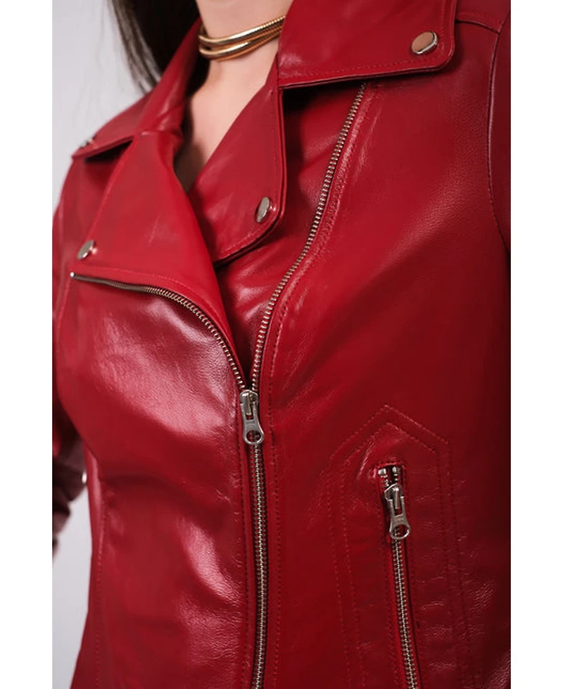 Furniq Uk Women's Leather Jacket, Red, Created for Macy's