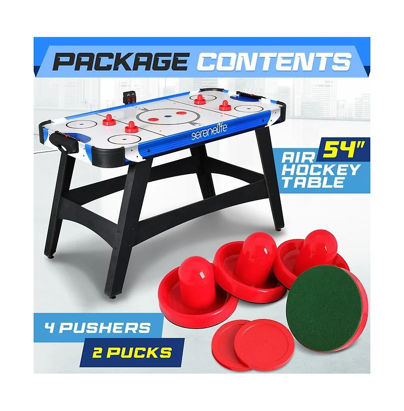 SereneLife 54" Air Hockey Table with Digital Led Scoreboard and 12V Fan Motor