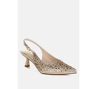 Vernaos Pointed Toe Rhinestone Slingbacks
