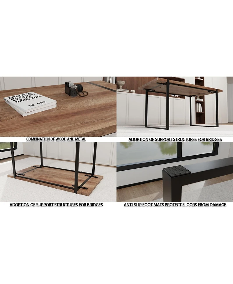 Streamdale Furniture 59" Rural Industrial Rectangular Mdf Wood Color Dining Table Set and Pu Armless Dining Chair Set 4. Kitchen Black Metal Table Leg