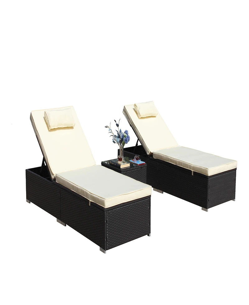 Streamdale 3-Piece Outdoor Chaise Lounge Set with Glass Table
