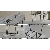 Simplie Fun 63" Mdf square white marble pattern stretchable dining table, modern industrial kitchen and dining table, equipped with tapered black meta