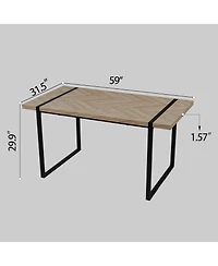 Streamdale Furniture 59" rural industrial rectangular Mdf light wood dining table, 4-6 people, 1.5" thick engineering wood tabletop and black rectangu