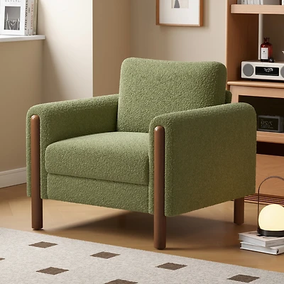 Streamdale Oversized Green Accent Chair with Walnut Legs