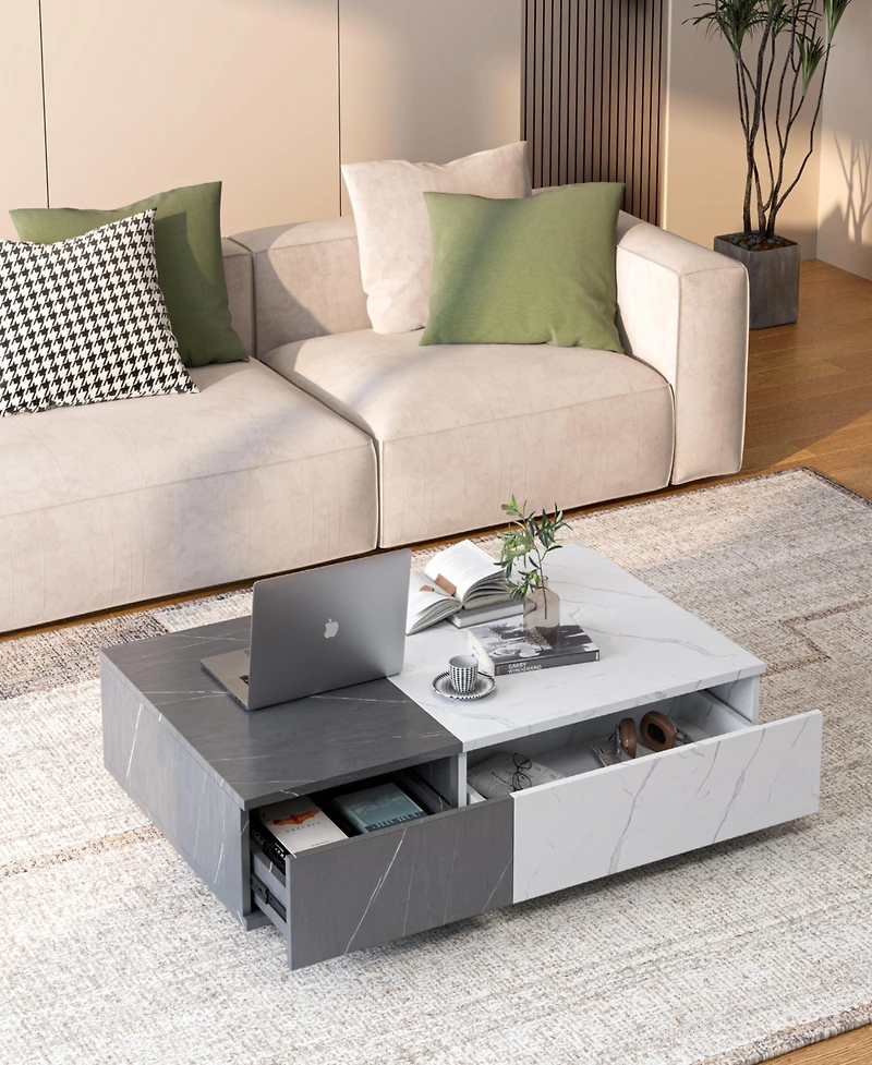 Streamdale Furniture Modern style black and white coffee table with two storage spaces