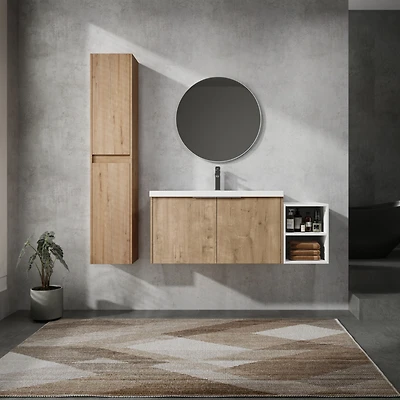48" Wall-Mounted Bathroom Vanity With Sink and Side Cabinet, Soft Close Doors