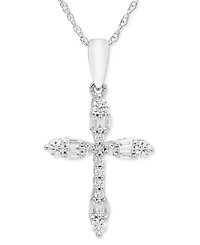 Diamond Round & Baguette Cross 18" Pendant Necklace (1/4 ct. t.w.) in 14k White Gold
