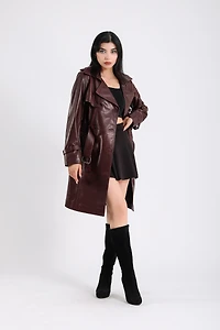 Furniq Uk Women's Leather Trench Coat, Burgundy , Created for Macy s