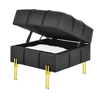 22 inches Anti-scratch Leather Storage Ottoman, Pet Friendly Entryway Bench with Golden Stainless Steel Legs