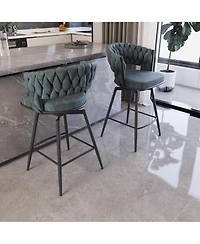 Streamdale Furniture Bar Chair Suede Woven Bar Stool Set of 2,Black legs Barstools No Adjustable Kitchen Island Chairs,360 Swivel Bar Stools Upholster