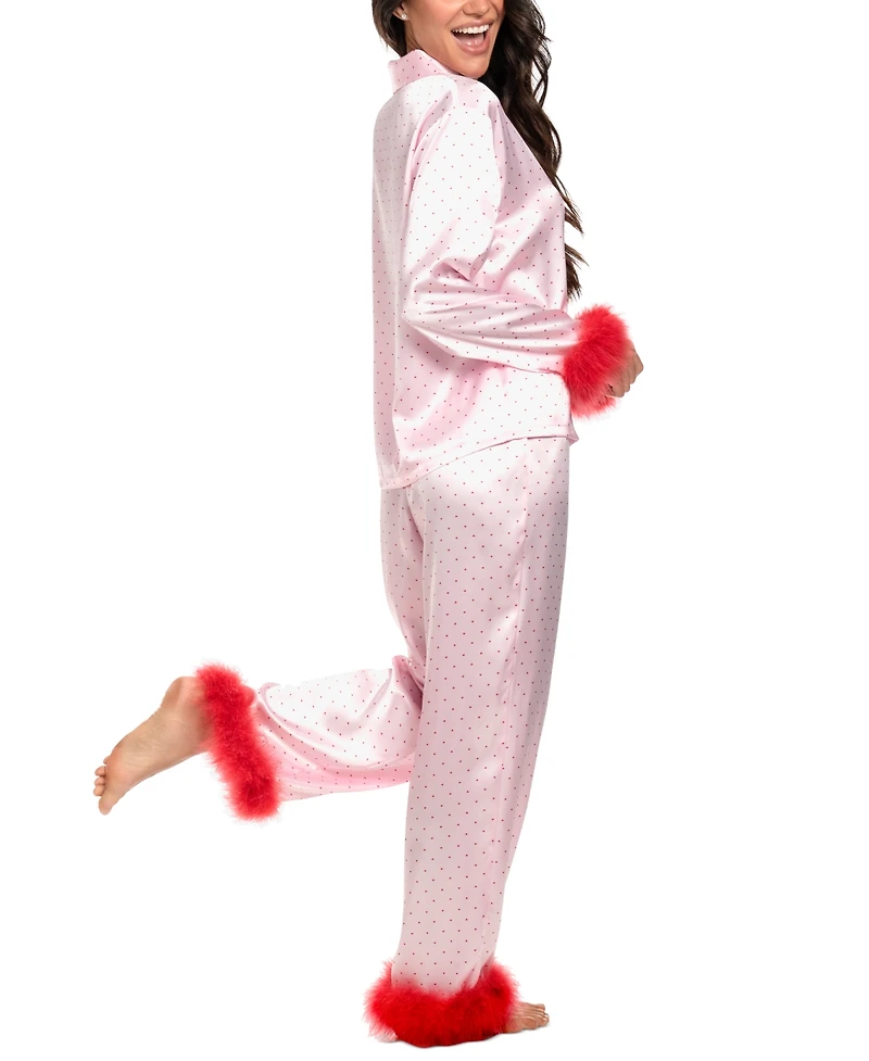 Linea Donatella Women's Marabou Faux-Fur Trimmed Pajama Set