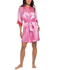 Linea Donatella Women's Pink Wrapper Satin Lace-Cuff Robe