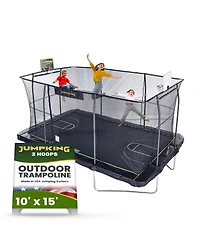 JumpKing 10' x 15' Rectangle Trampoline includes 2 Basketball Hoops with Breakaway Rim and Ladder
