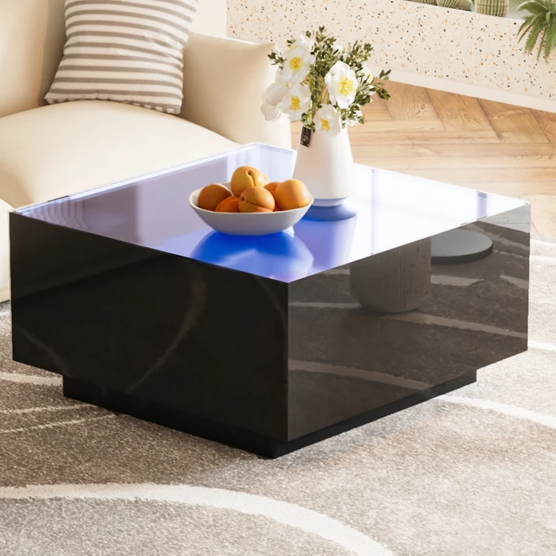 Streamdale Modern Led Coffee Table with Frosted Glass Top (Black, 27.5")
