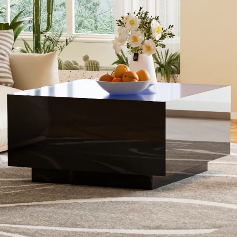 Streamdale Modern Led Coffee Table with Frosted Glass Top (Black, 27.5")