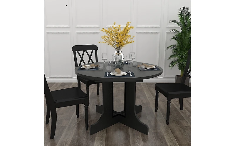 Streamdale Furniture Dining Table for Farmhouse Kitchen 59x43 Inch Expandable Oval Table Top with Removable Leaf Trestle X Shaped Base Black