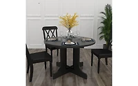 Streamdale Furniture Dining Table for Farmhouse Kitchen 59x43 Inch Expandable Oval Table Top with Removable Leaf Trestle X Shaped Base Black