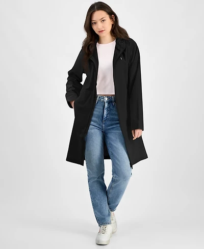Rains Women's Long Zip-Front Hooded Rain Coat