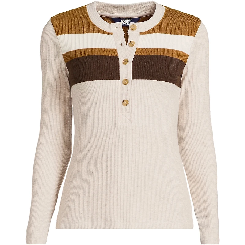 Lands' End Plus Long Sleeve Cozy Rib Henley Top