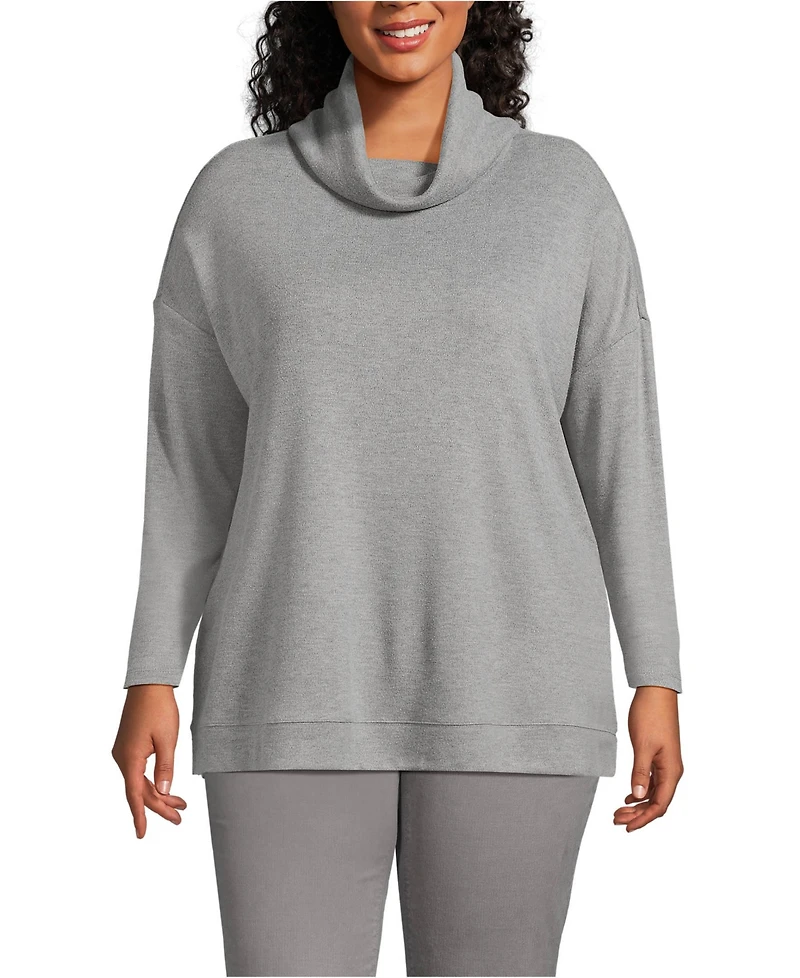 Lands' End Plus Long Sleeve Cozy Knit Cowl Neck Tunic