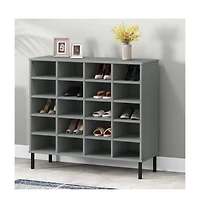 vidaXL Shoe Rack with Metal Legs Gray 37.4"x13.8"x33.9" Solid Wood Oslo