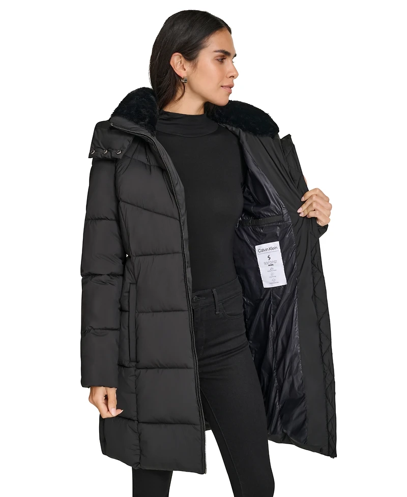 Calvin Klein Women's Hooded Faux-Fur-Lined Midi Puffer Coat