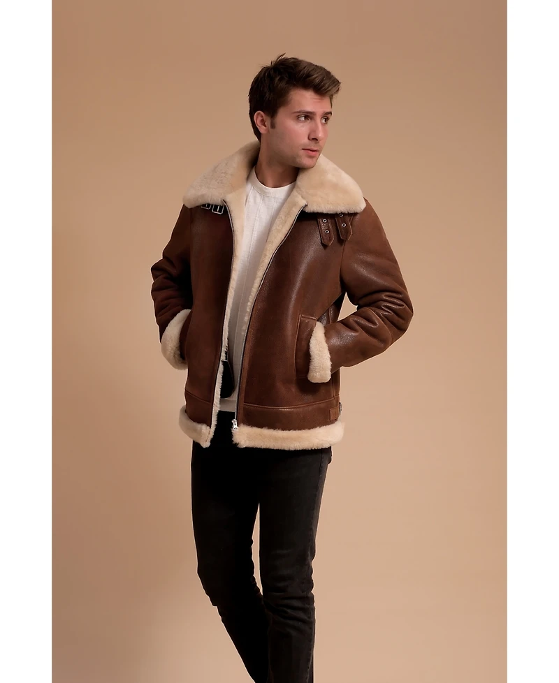 Men's Leather Sheepskin Jacket, Brown, Created for Macy's