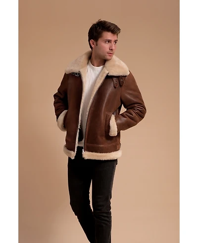 Men's Leather Sheepskin Jacket, Brown, Created for Macy's