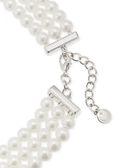 Charter Club Silver-Tone Pave & Imitation Pearl Cluster Triple-Row Collar Necklace, 17" + 2" extender, Exclusively at Macy's