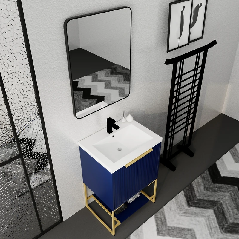 Freestanding Plywood Vanity with Soft-Close Doors and Resin Basin