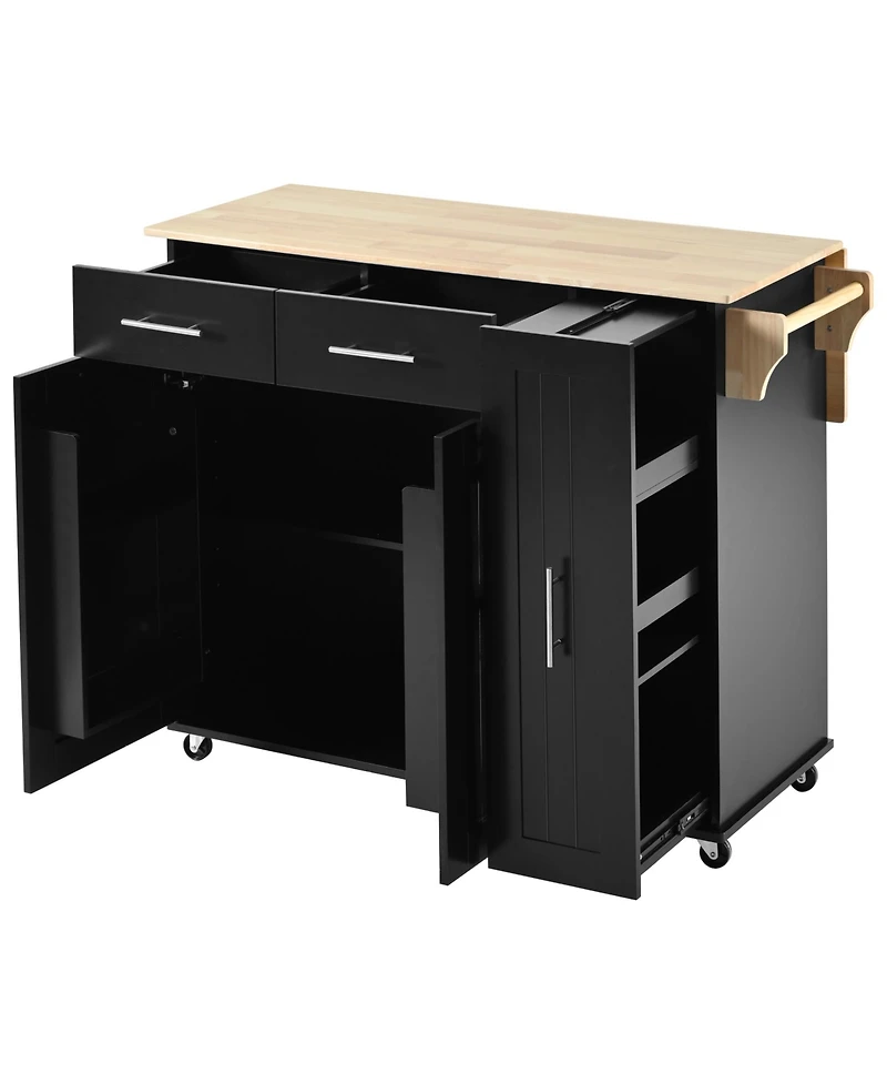 Simplie Fun Kitchen Island with Drop Leaf, Kitchen Storage Cart with 3 Tier Pull Out Cabinet Organizer, Internal Storage Rack, Rolling Kitchen Cart on