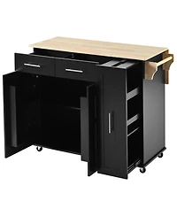 Simplie Fun Kitchen Island with Drop Leaf, Kitchen Storage Cart with 3 Tier Pull Out Cabinet Organizer, Internal Storage Rack, Rolling Kitchen Cart on