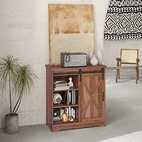 Farmhouse Coffee Bar Cabinet, 33" Buffet Sideboard with Sliding Barn Door and Adjustable Shelf, Kitchen Buffet Cabinet, Brown