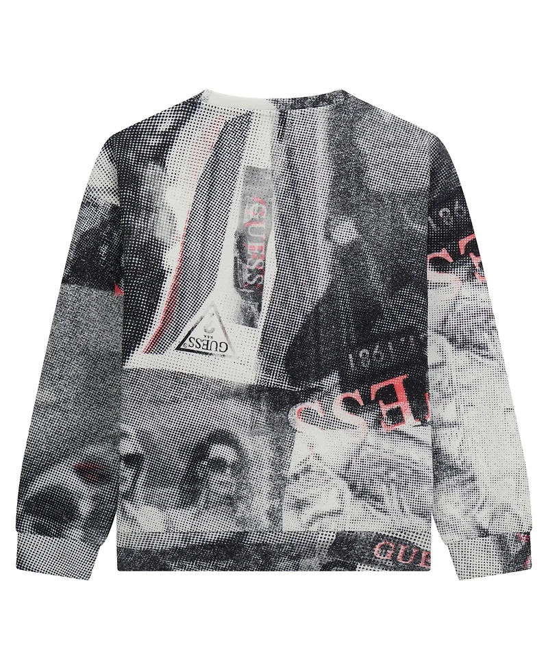 Guess Big Girls Newspaper Collage Scuba Long Sleeve Sweatshirt