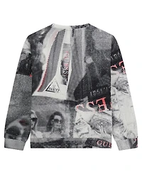 Guess Big Girls Newspaper Collage Scuba Long Sleeve Sweatshirt