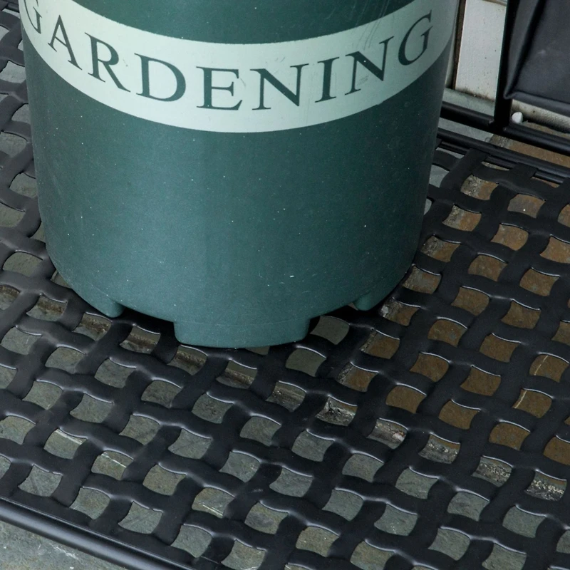 Folding Potting Bench Table, Metal Garden Workstation, Work Bench with Large Build-In Bag with Cover, 5 Hanging Hooks & Storage Shelf, Flourishes