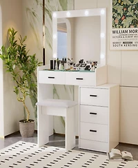 Simplie Fun White color adjustable dressing table with 4 drawers