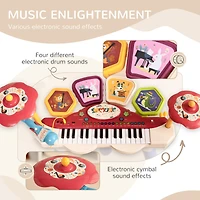 2 in 1 Kids Piano Keyboard with Drum Set, 32-Key Electronic Musical Instrument with Multiple Sounds, Lights, Microphone, Stool, MP3, U-disk, Auto-Hibe