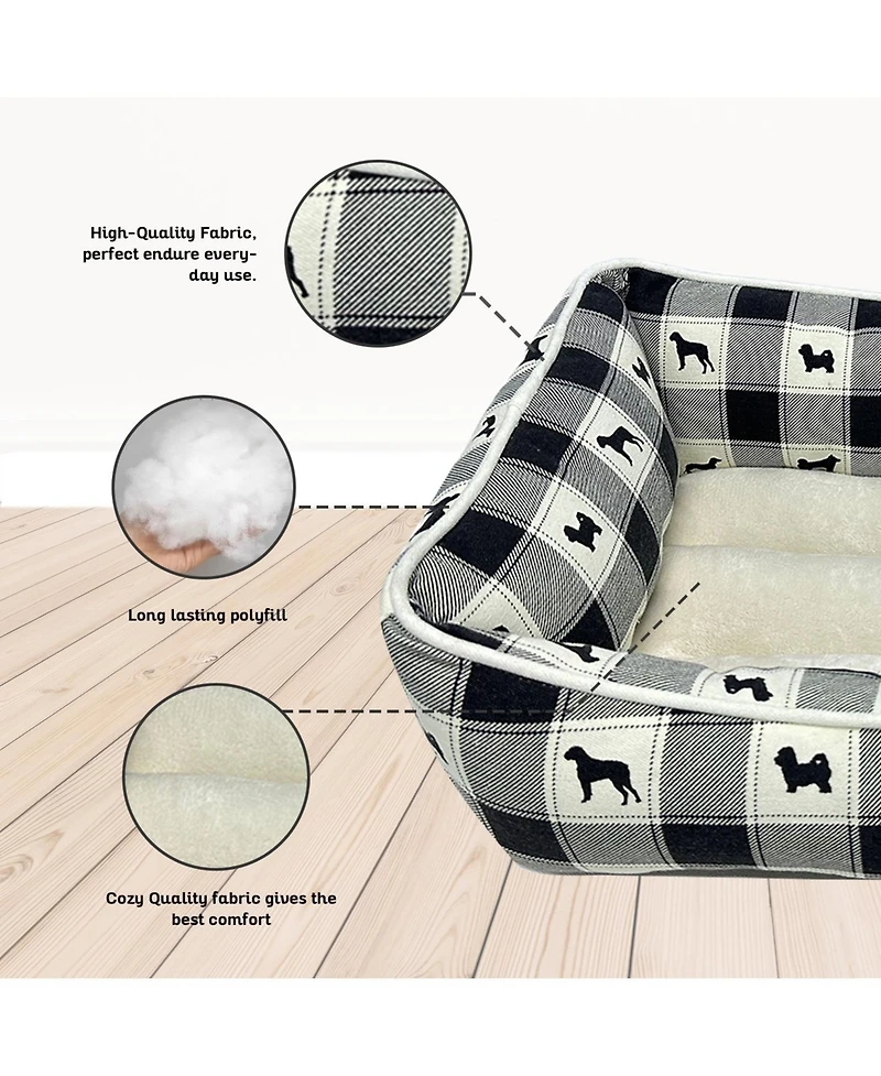 Paw & Decor Paws and All Over Plaid Dogs Cuddler Pet Bed, Stellar Design Printed Dog Beds