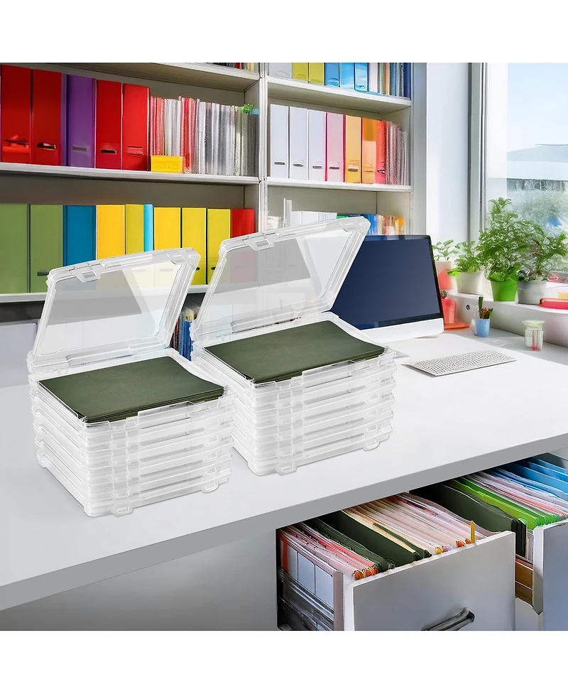 Sorbus Set of 12 Thin Hanging File Organizer Bin Clear Plastic Stackable for Document Storage