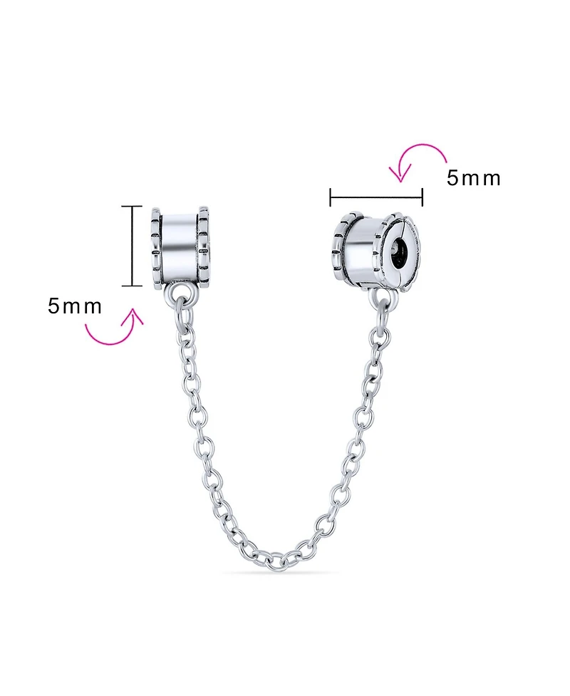 Bling Jewelry Beaded Edge Handcuff Double Safety Chain Spacer Stopper Daisy Flower Charm Bead .925 Sterling Silver Fits European Bracelet