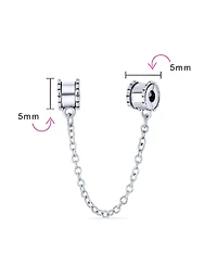 Bling Jewelry Beaded Edge Handcuff Double Safety Chain Spacer Stopper Daisy Flower Charm Bead .925 Sterling Silver Fits European Bracelet