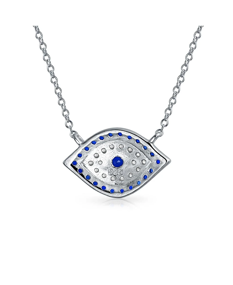 Bling Jewelry Turkish Blue Yellow Pave Cz Spiritual Protection Amulet Evil Eye Pendant Station Necklace .925 Sterling Silver