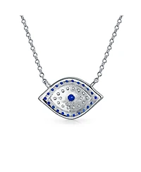 Bling Jewelry Turkish Blue Yellow Pave Cz Spiritual Protection Amulet Evil Eye Pendant Station Necklace .925 Sterling Silver