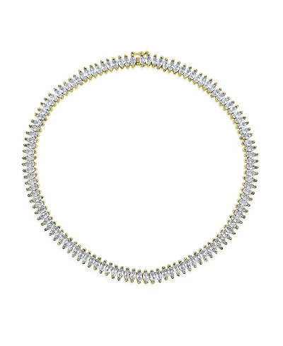 Bling Jewelry Art Deco Style Holiday Day Party Clear White Cubic Zirconia Marquise Formal Statement Tennis Necklace Prom Gold Plated