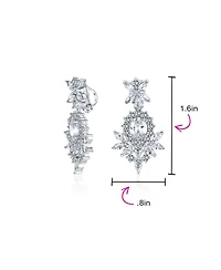 Bling Jewelry Black Cubic Zirconia Statement Dangle Formal Art Deco Style Chandelier Clip On Earrings Prom Silver Plated