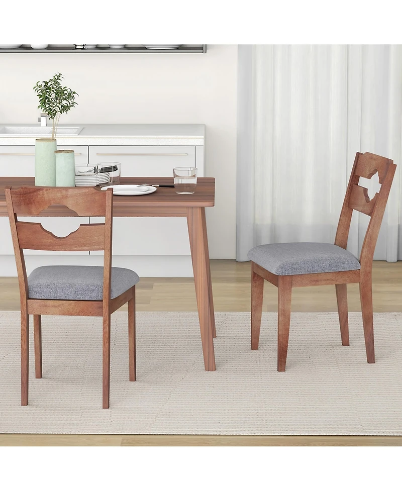Gymax Set of 2 Dining Chair w/ Padded Seat High Back Rubber Wood Frame Kitchen Chairs