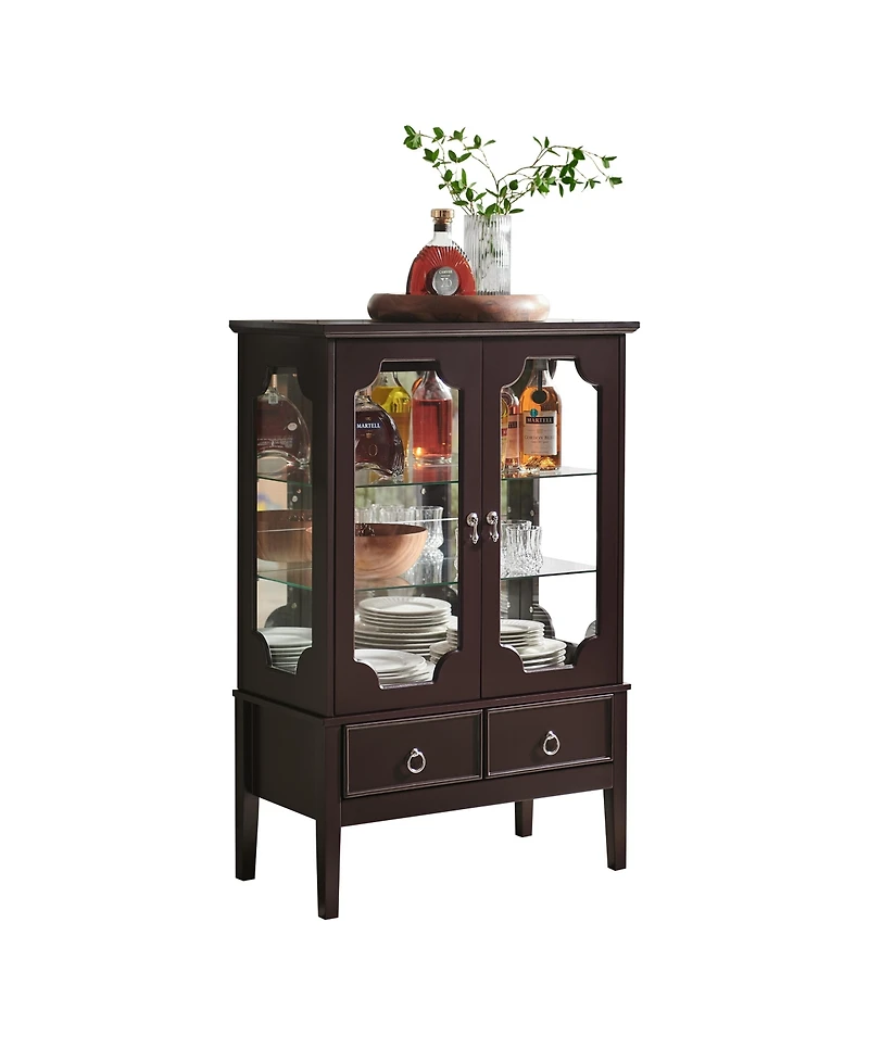 Kings Brand Furniture Curio Accent Storage Cabinet with Doors, Glass Shelves & Drawers