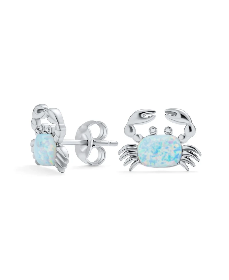 Bling Jewelry Nautical White Opal Crab Stud Earrings and Pendant Necklace Set Sterling Silver